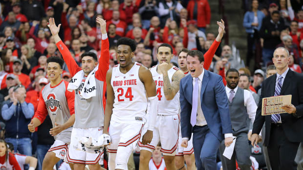 Ohio State Basketball Excited Team Shot